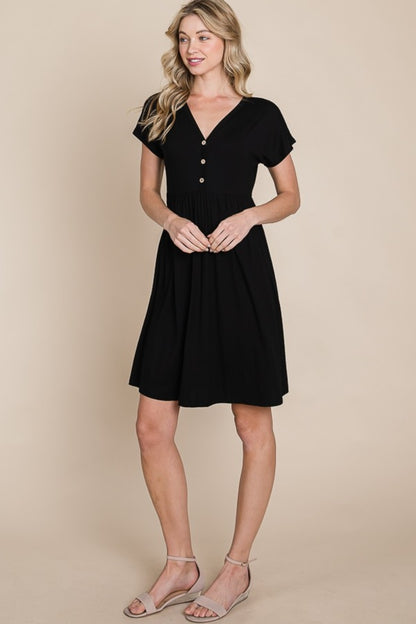 BOMBOM V-Neck Short Sleeve Dress