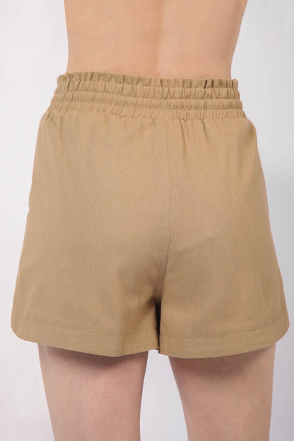 VERY J Drawstring Elastic Waist Linen Shorts