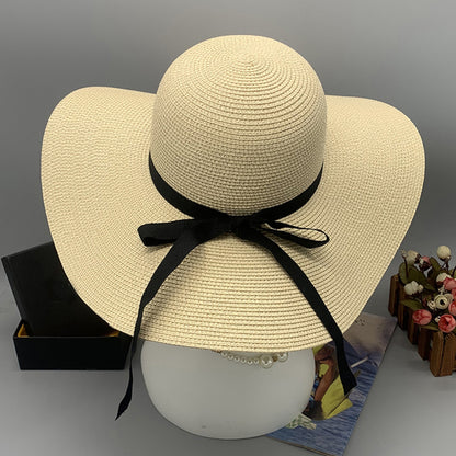 Bow Paper Braided Wide Brim Hat