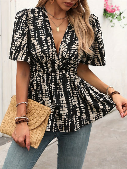 Printed V-Neck Half Sleeve Blouse