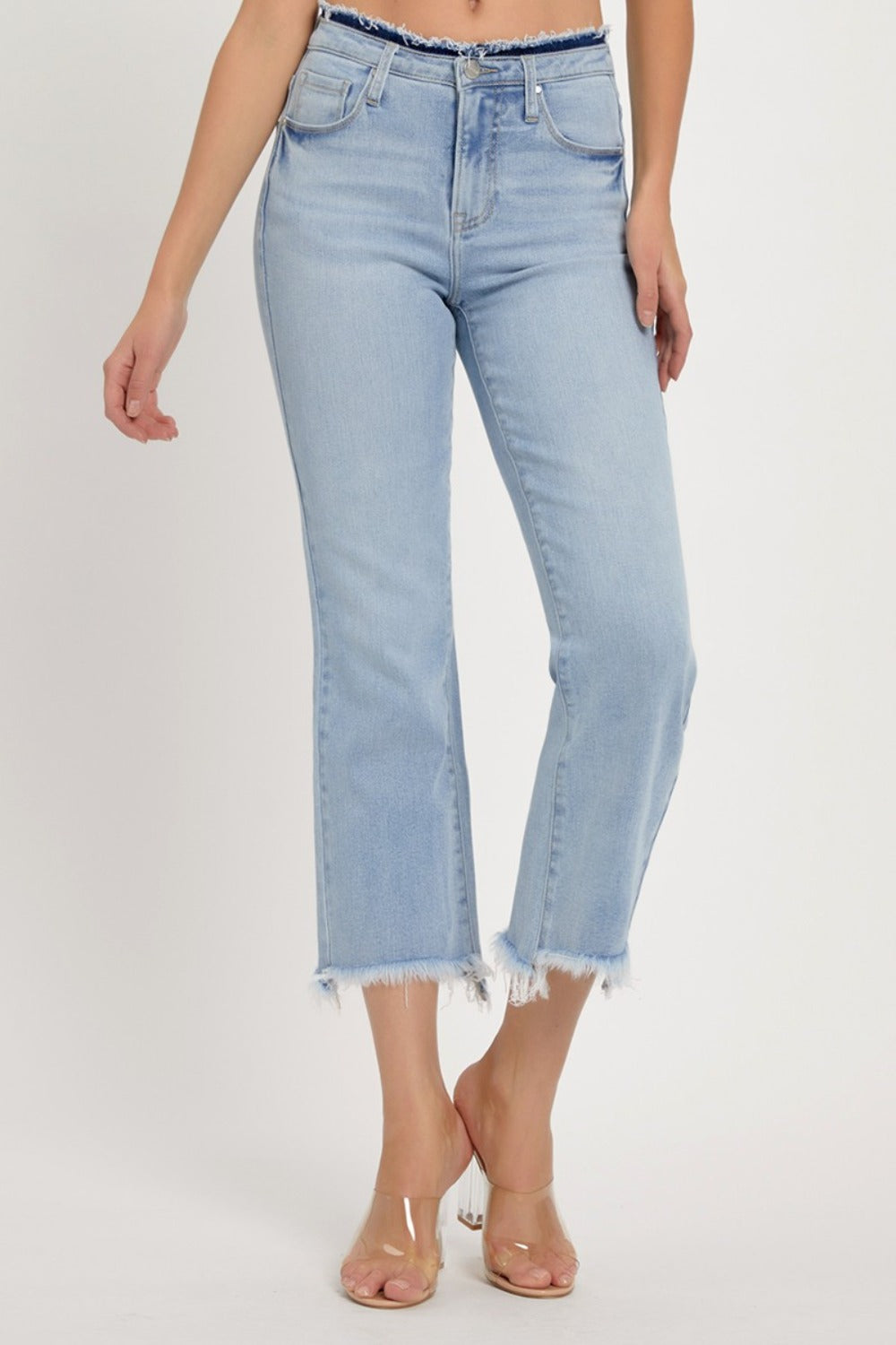 RISEN Full Size High Rise Raw Edge Crop Jeans