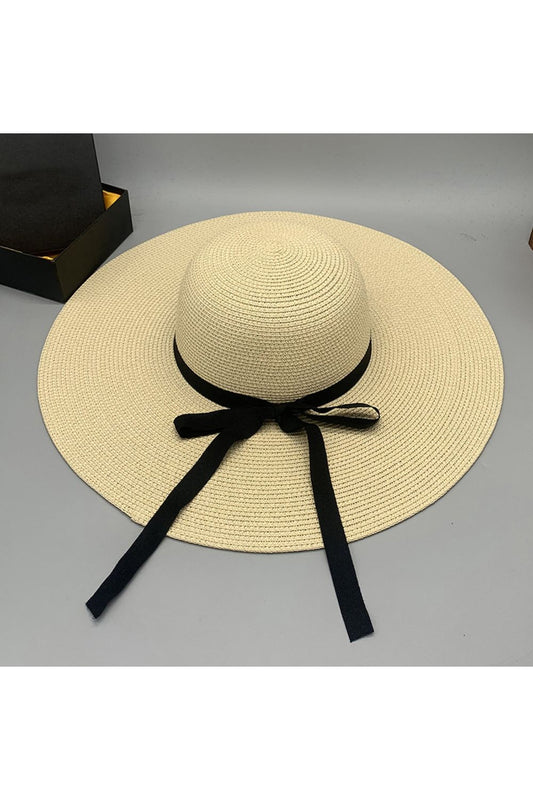 Bow Paper Braided Wide Brim Hat