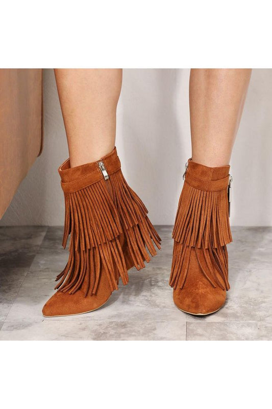 Legend Women's Tassel Wedge Heel Ankle Booties